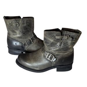 Frye Women's Engineer Short Moto Boots Leather Distressed Gray 11 Rider